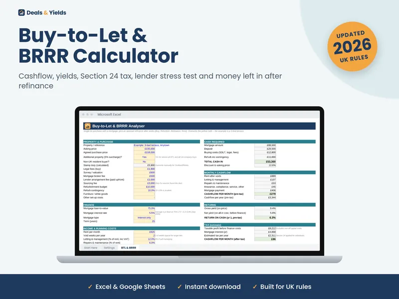 Buy-to-Let & BRRR Calculator spreadsheet