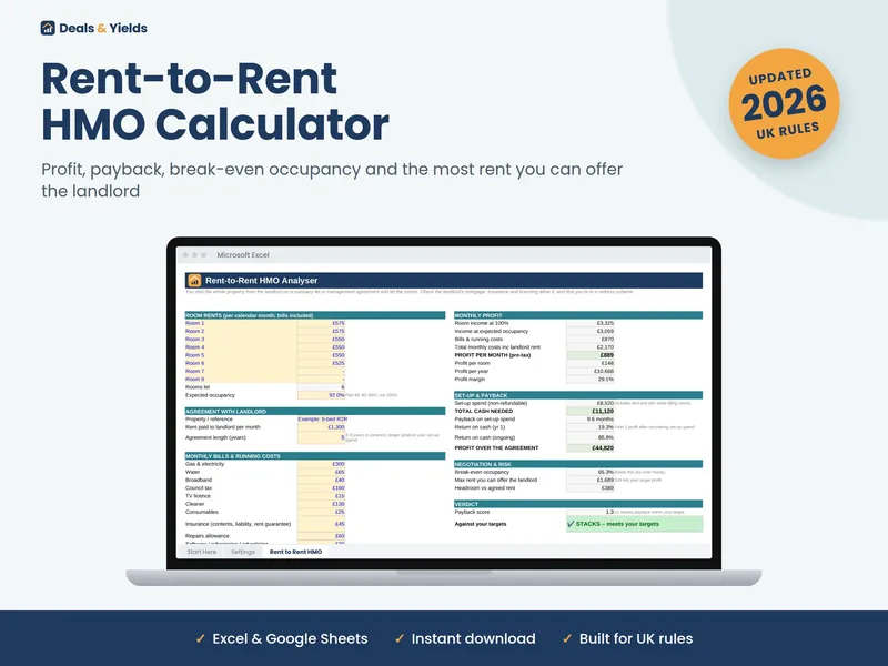 Rent to Rent Calculator spreadsheet