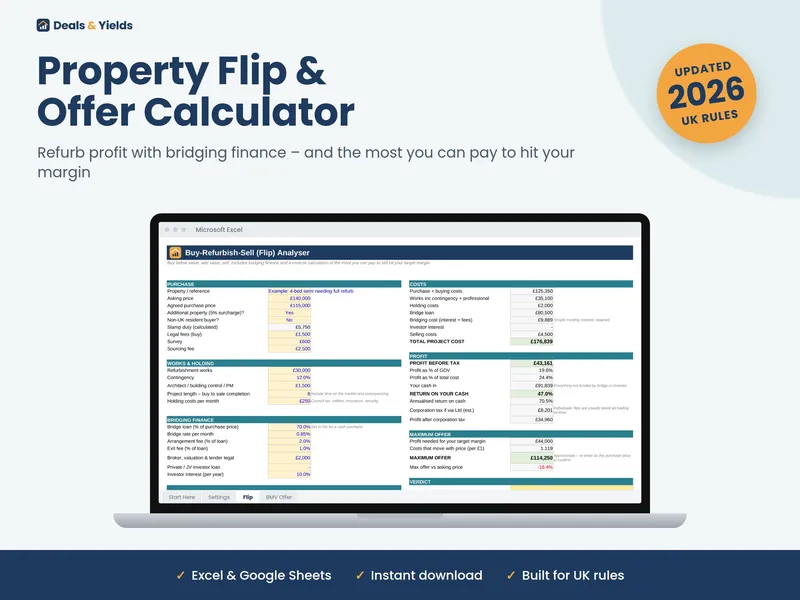 Property Flip & Offer Calculator spreadsheet