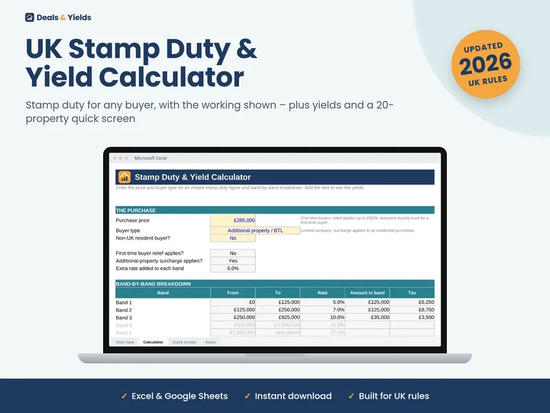 Stamp Duty & Yield Calculator spreadsheet