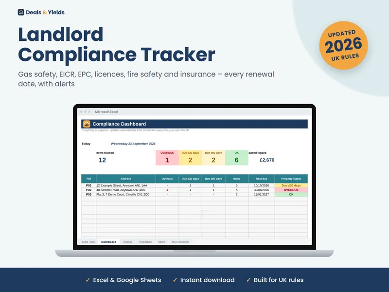 Landlord Compliance Tracker spreadsheet
