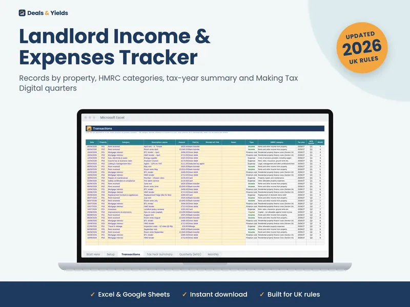 Landlord Income & Expenses Tracker spreadsheet